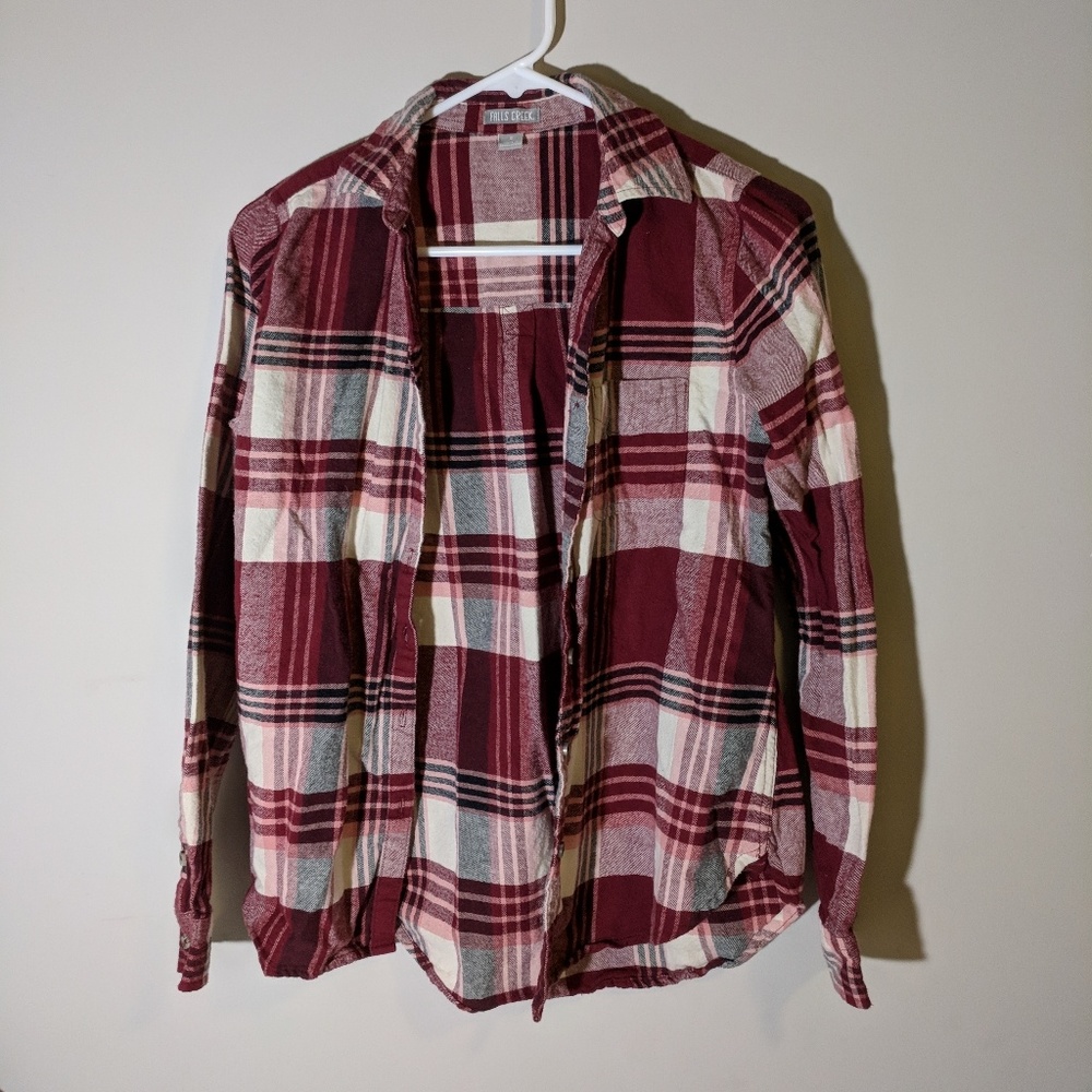 Burgundy + White long sleeve flannel
